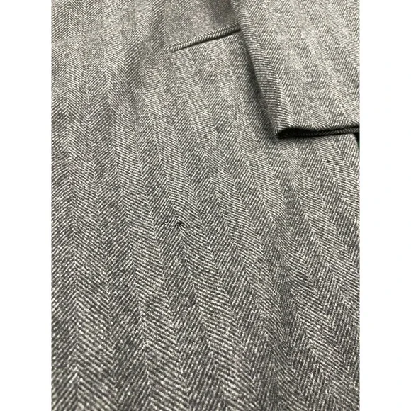 Vintage Wool Herringbone Tweed Overcoat Mens Black Velvet Collar Made in England